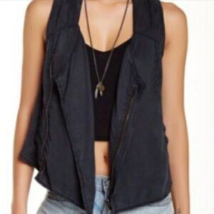Free people draped zipper vest washed black (dark navy) size L small
